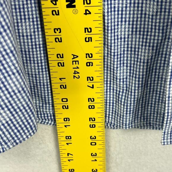 Bugatchi Uomo Shirt Men's L Blue Check Button Up Collared Long Sleeve Shaped Fit - Picture 8 of 9